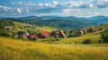 Village on greenly hill great view Royalty Free Stock Photo
