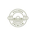 Village home with fied farm badge vintage logo design Royalty Free Stock Photo