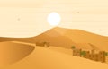 Village House in Desert with Date Palm Tree Arabian Landscape Illustration