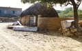 Adobe hut in desert village Khari, Thar Desert in Rajasthan, India Royalty Free Stock Photo