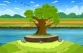 Vector illustration of a beautiful natural landscape with island, lake, ground, road cartoon background