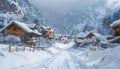 Village house with Mountain view, winter, generated by AI Royalty Free Stock Photo