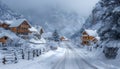 Village house with Mountain view, winter, generated by AI Royalty Free Stock Photo