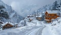 Village house with Mountain view, winter, generated by AI Royalty Free Stock Photo