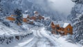 Village house with Mountain view, winter, generated by AI Royalty Free Stock Photo