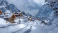 Village house with Mountain view, winter, generated by AI Royalty Free Stock Photo