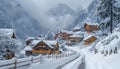 Village house with Mountain view, winter, generated by AI Royalty Free Stock Photo