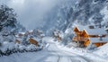 Village house with Mountain view, winter, generated by AI Royalty Free Stock Photo