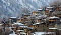 Village house with Mountain view, winter, generated by AI Royalty Free Stock Photo