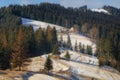 Village house on the slope of the mountain. Ukrainian Carpathian