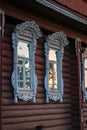 Village house windows with trims, Palekh, Vladimir region, Russia