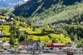 Village houses in Geiranger fjord, Alessung, Norway Royalty Free Stock Photo