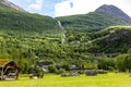 Village houses in Geiranger fjord, Alessung, Norway Royalty Free Stock Photo