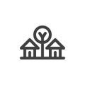 Village houses line icon