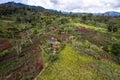 Village huts surrounded by lush greenery. Goroka, Eastern Highlands Province, Papua New Guinea. Royalty Free Stock Photo