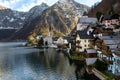 Village with iconic church, lake and mountain background