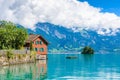 Village Iseltwald at Lake Brienz - beautiful lake in the alps at Interlaken, Switzerland Royalty Free Stock Photo