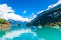 Village Iseltwald at Lake Brienz - beautiful lake in the alps at Interlaken, Switzerland Royalty Free Stock Photo