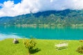 Village Iseltwald at Lake Brienz - beautiful lake in the alps at Interlaken, Switzerland Royalty Free Stock Photo