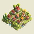 Village isometric vector tile isolated illustration