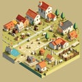 Village isometric vector tile isolated illustration