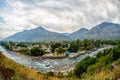 Village in Kullu Valley, Beas river foreground Royalty Free Stock Photo