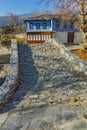 Village landscape with Old house and Stone bridge in Moushteni near Kavala, Greece Royalty Free Stock Photo