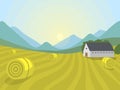 Village landscapes vector illustration farm house agriculture graphic countryside Royalty Free Stock Photo