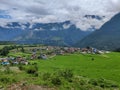 A village on the mountains with the farm Royalty Free Stock Photo