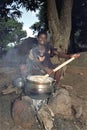 Village life with cooking Ghanaian young woman