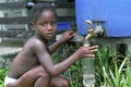 Village life, drain rainwater from rain barrel