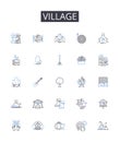 Village line icons collection. Collaboration, Communication, Support, Unity, Trust, Synergy, Encouragement vector and