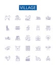 Village line icons signs set. Design collection of Village, Hamlet, Settlement, Rural, Township, Community, Locale