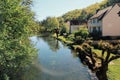 Village of Mailly-le-Chateauand the river Yonne, small village in the valley, Bourgogne, France Royalty Free Stock Photo