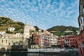 Village of Manarola with houses with colorful facades, typical village of Cinque Terre