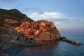 Village of Manarola at sunset, Cinque Terre, Italy Royalty Free Stock Photo