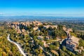 Village of Montepulciano with wonderful architecture and houses. A beautiful old town in Tuscany, Italy. Aerial view of the Royalty Free Stock Photo
