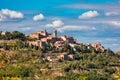 Village of Montepulciano with wonderful architecture and houses. A beautiful old town in Tuscany, Italy. Aerial view of the Royalty Free Stock Photo