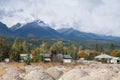 Village and mountain landscape in fall foliage colors, Canada road trip in fall Royalty Free Stock Photo