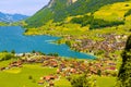 Village near Lake Lungern, Lungerersee, Obwalden Switzerland Royalty Free Stock Photo