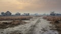 Scenic Images: Four Huts In Gauzy Atmospheric Landscapes Of Rural China