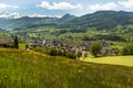 Small village in alpine landscape, Toggenburg, Switzerland