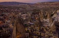 Village night view of Goreme in Cappadocia .  Beautiful natural terrain in the evening sky. Royalty Free Stock Photo