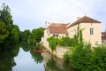 Village Noyers with river Serein Royalty Free Stock Photo