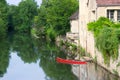 Village Noyers with river Serein Royalty Free Stock Photo
