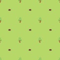 Village pattern seamless. Shed in woods. forest Grizzly bear background. Wooden house and trees. Vector ornament Royalty Free Stock Photo
