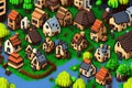 Village with Pixel Houses, Generative AI Illustration Royalty Free Stock Photo