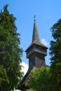 The shingled spire of the wooden old church in Poienile Izei, Maramures county. Royalty Free Stock Photo