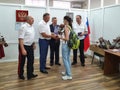 VILLAGE OF POKROVSKOYE, NEKLINOVSKY DISTRICT, ROSTOV OBLAST, RUSSIA, June 14, 2019, the opening of a Center for issuing passports