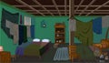 Village poor room inside, room interior vector illustration